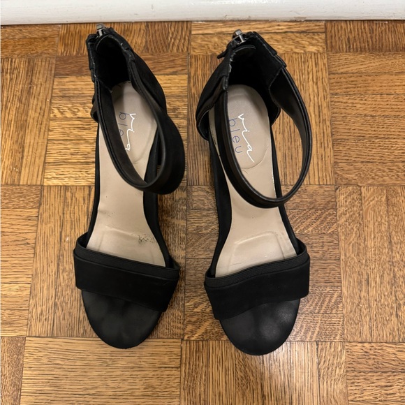 Via Bleu Nordstrom Priscilla Black Leather Suede Heeled Sandals 6 - Picture 3 of 6